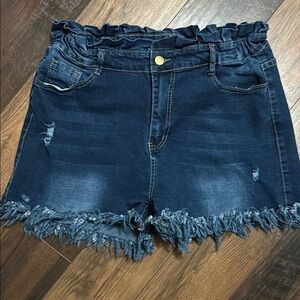 Trendy Blue Jean Shorts with Distressed Frayed Hem